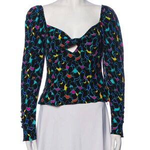 STAUD Josephine Top Long Sleeve Sweetheart Neckline Multicolor Jewel Tones sz 2